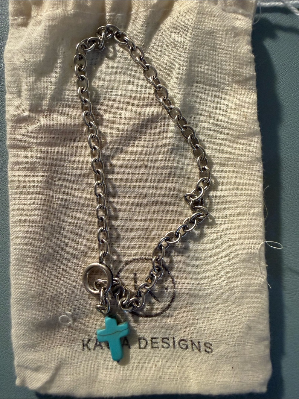 Turquoise Cross Charm Silver Anklet  by KATIA DESIGNS